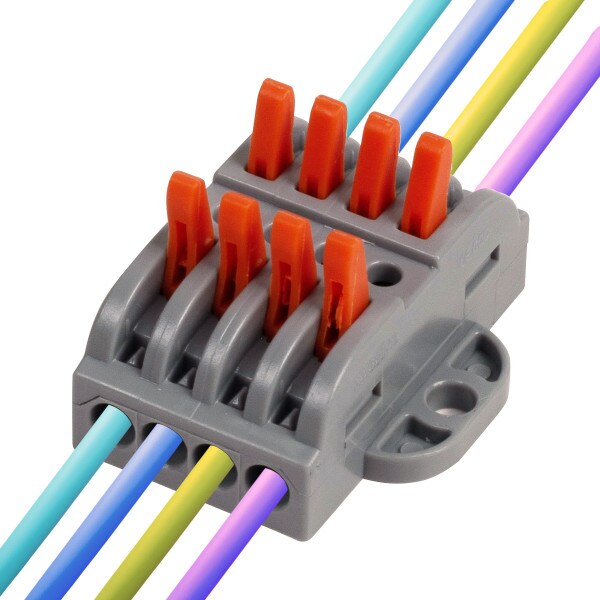 Main product image for Quick Lever Wire Nut Splice Inline Wire Connectors with Mounting Tab (4 In 4 Out) 10-Pack 095-099